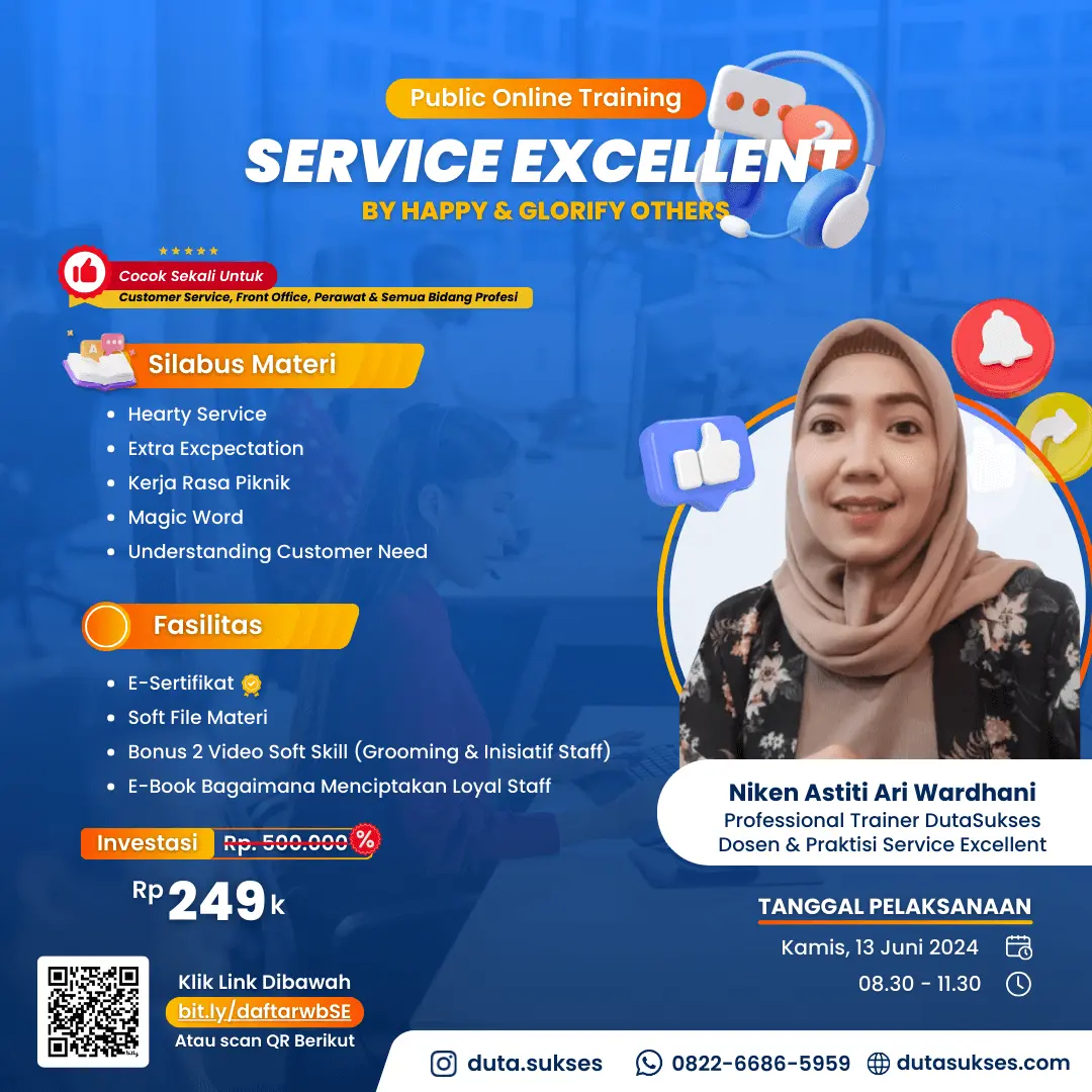 Training Online Service Excellent | Webinar Service Excellent | Pelatihan Online Service Excellent | Webinar Service Excellence | Webinar Bulan Juni | Pelatihan Online